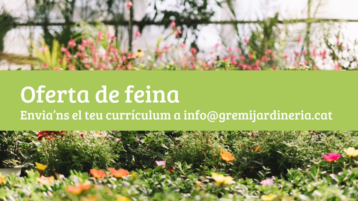 Ep! ➡️Es necessita incorporar un Jardiner/Jardinera per una empresa de Barcelona. Si tens estudis de #jardineria i et sobra predisposició per aprendre, et busquem! Contacta amb nosaltres 
indicant en l’assumpte Jardiner/Jardinera Barcelona