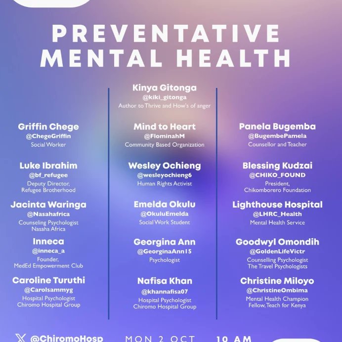 Will be representing MedEd Empowerment Club on preventive mental health discussion on X hosted by <a href="/ChiromoHospGrp/">Chiromo Hospital Group</a> 
#Tufunguke 
#mindfulmondays