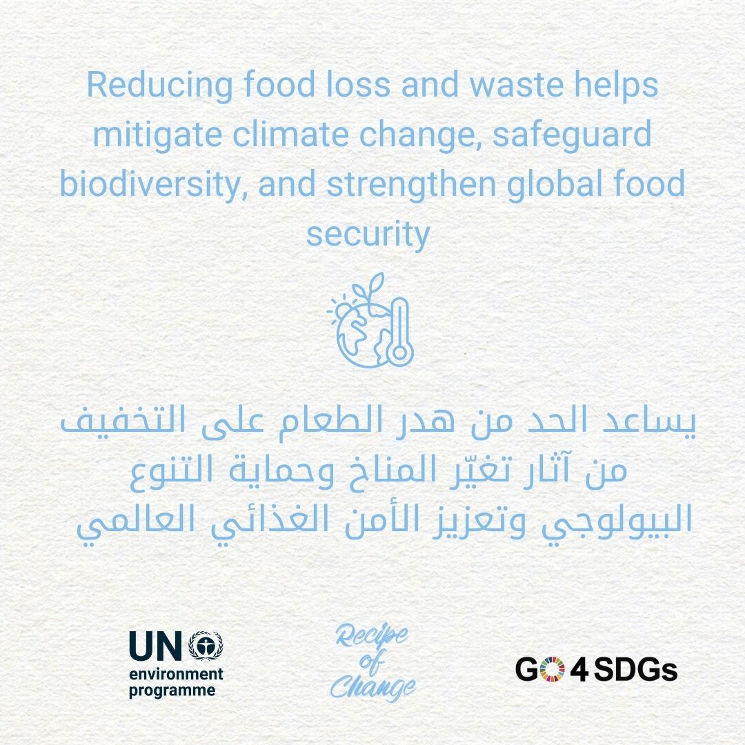 UNEP_WestAsia's tweet photo. Reducing food loss and waste is more than just saving meals—it's key to mitigate #ClimateChange.
By taking steps to #StopFoodLossWaste, not only we reduce our carbon footprint but also protect the ecosystems vital for our future.
#GO4SDGS #RecipeofChange #FLWDay #NoFoodWaste https://t.co/gR4AUUffs2