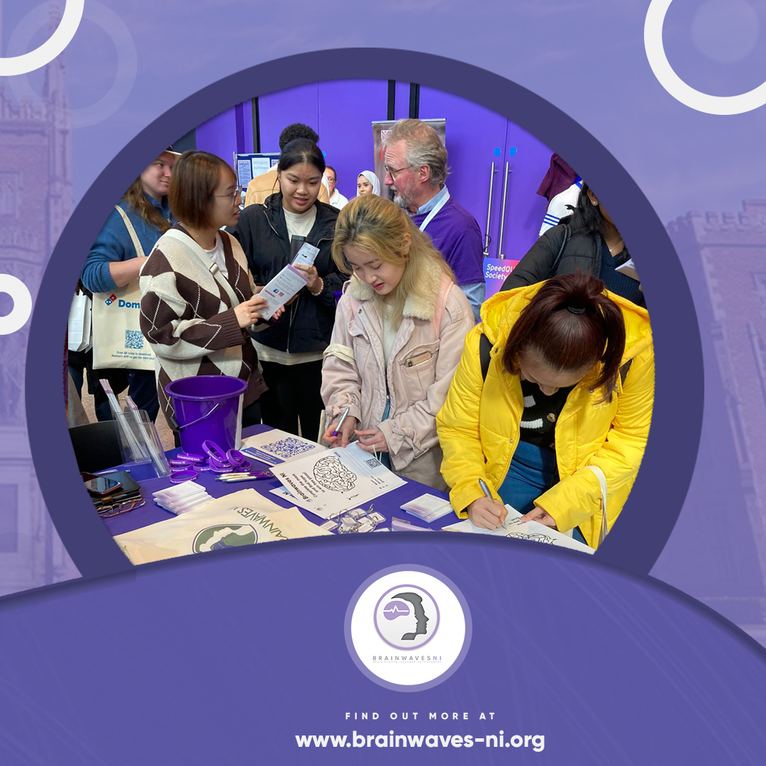 BrainwavesNi's tweet photo. 🎉🧠 Thank you, QUB Freshers! 📚✨ We've had an amazing time at the Freshers Fair. If you haven't visited us yet, don't miss your chance tomorrow! Learn about Brainwaves NI and join us in the fight against brain tumours. See you there! 💜 #QUBFreshers #BrainwavesNI https://t.co/1Hz36lh9N6