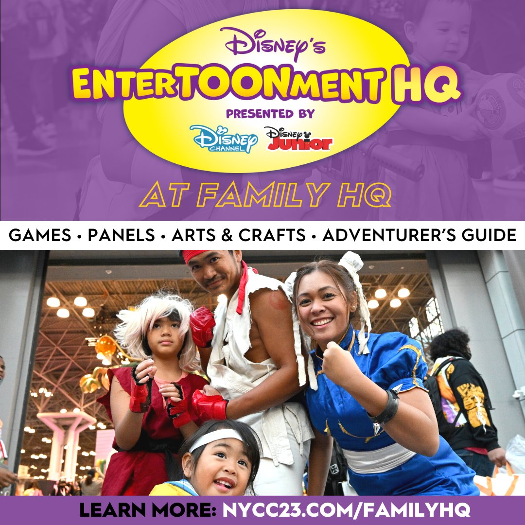 New York Comic Con on X: NYCC is home to heroes big AND small  👨‍👩‍👧‍👧Join us in Disney's EnterTOONment HQ (presented by Disney  Channel and Disney Junior) at Family HQ your hub