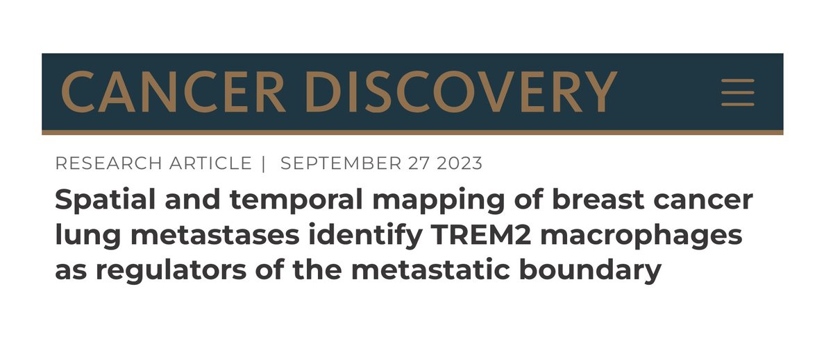 We're proud to present our latest @CD_AACR study, in collaboration with @ErezNeta, unraveling the intricacies of immune cells in breast cancer metastasis & revealing that TREM2 macrophages regulate the invasive margins of metastases. >>> doi.org/10.1158/2159-8… (1/12)