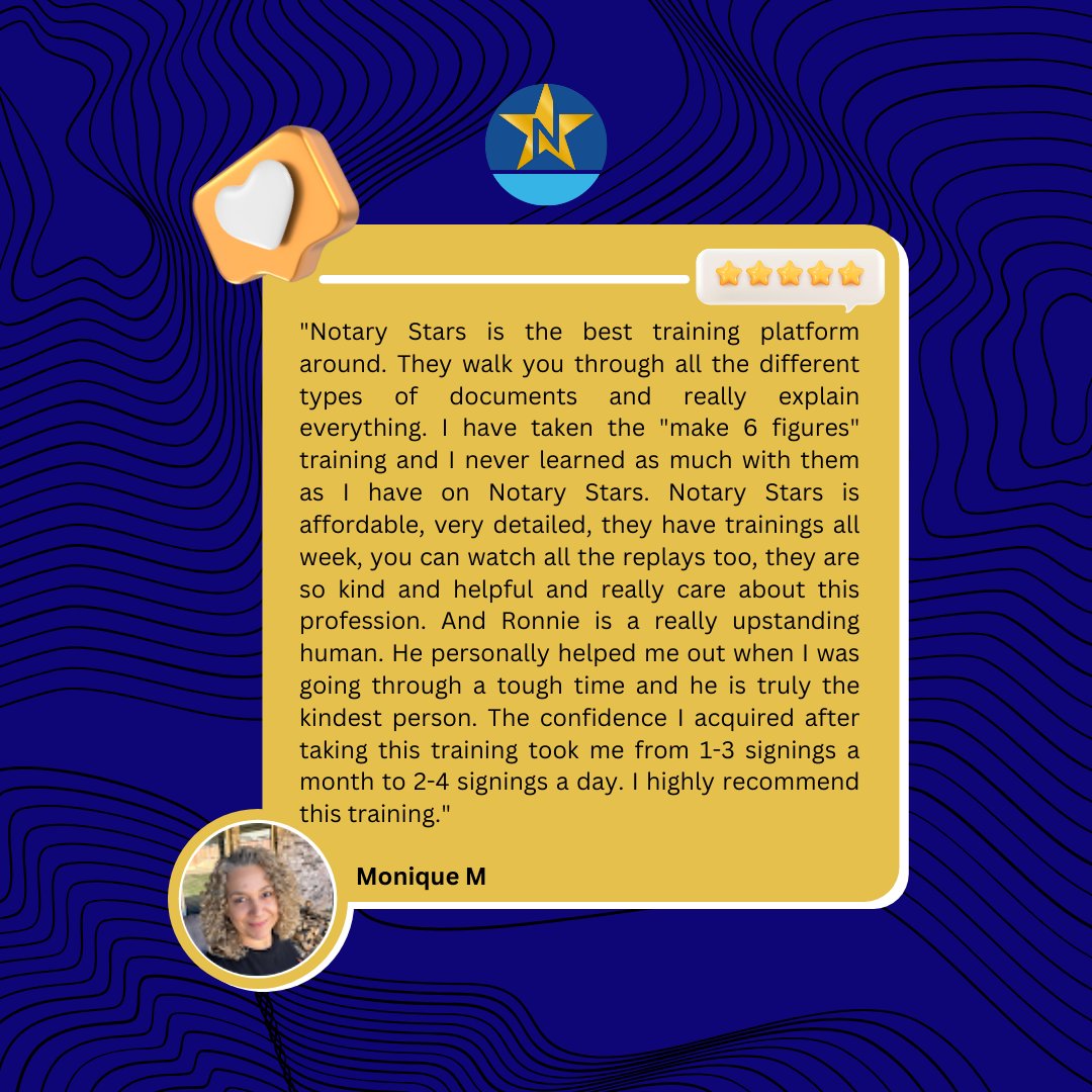 Thank you for the 5-star rating, Monique! 🥳

#SigningAgentExcellence #NotaryStars #NotaryPublic #Notary #mobilenotary #LoanSigningAgent #SmallBusiness #Business #SmallBusinessowner #SideHustle #Entreprenuer #realestate #businesswoman #professional #service #businessowners