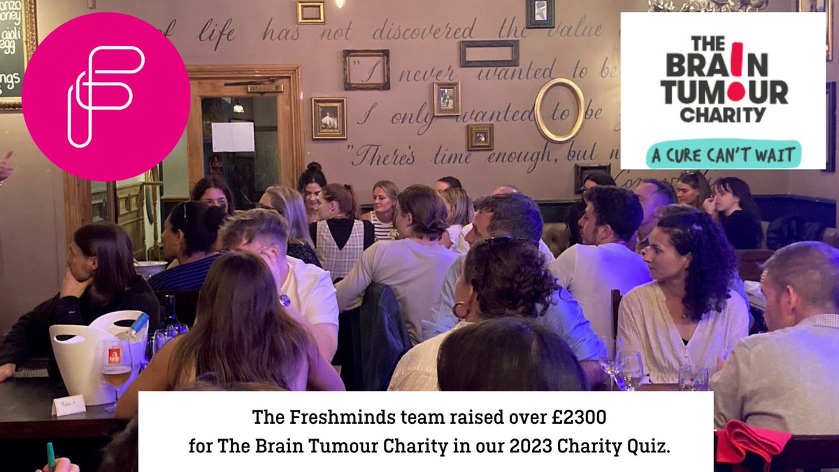 FMTalent's tweet photo. @FMTalent is delighted to have supported the @BrainTumourOrg at our latest fundraising event - our annual Charity Quiz. And there's still time to support this brilliant cause if you'd like to🙂
⬇️
https://t.co/KQqtP7H5dM https://t.co/gTri432PSm
