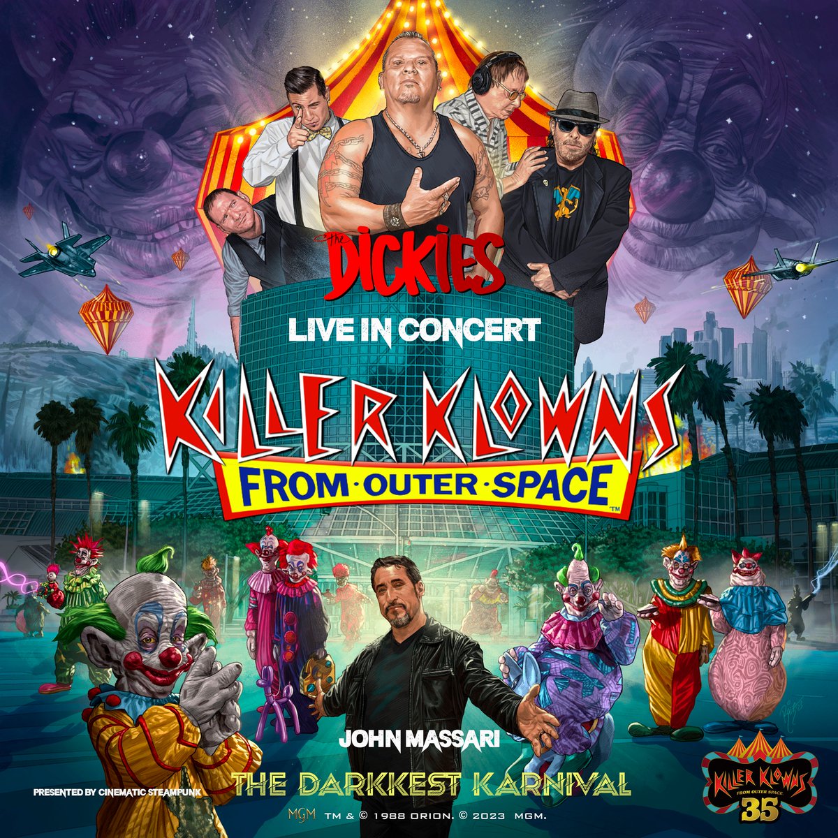 johnmassari's tweet image. Only at  @HorrorconLA will you see me, ALL three @ChiodoBros  and those punk rock pioneers, @thedickiesband 
The @mgmstudios  endorsed OFFICIAL 35 Anniversary Celebration of Killer Klowns From Outer Space! Game Updates by @IllFonic   (Free Poster)