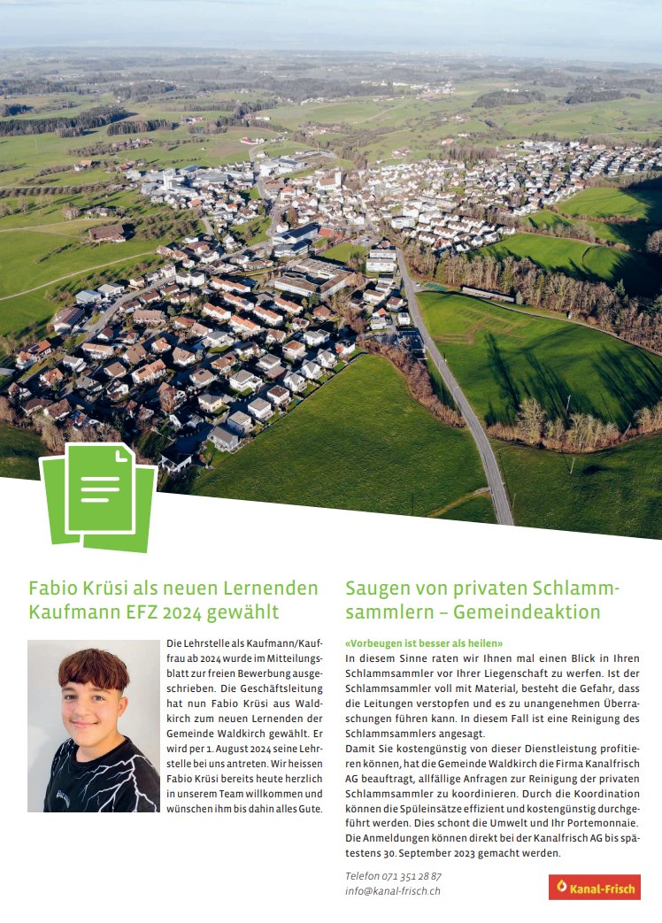 Das neue Waldkirch Aktuell ist online und damit Informationen aus der digitalen Landgemeinde Waldkirch. Wir durften einen neuen Lernenden für 2024 wählen. Mehr unter ow.ly/2slW50PQAag oder ow.ly/nV6550PQAah