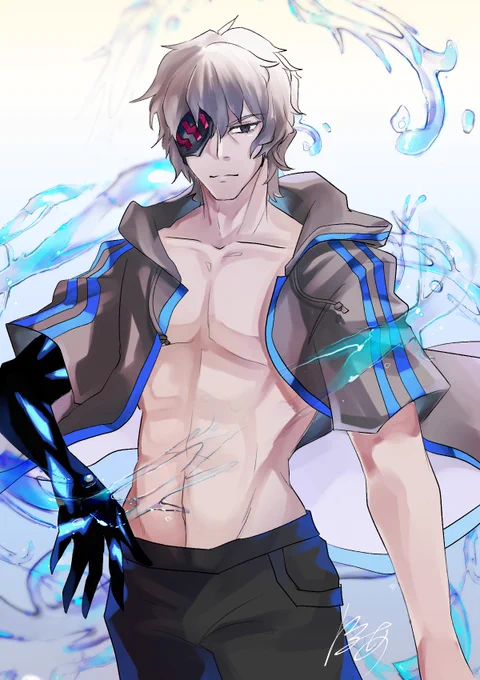#いいねした人のメディア欄覗いて素敵絵を私の絵柄で描いてもいいですかモンストのセンジュさんの水着描かせてもらいました!!!イケメン……ありがとうレインちゃん 