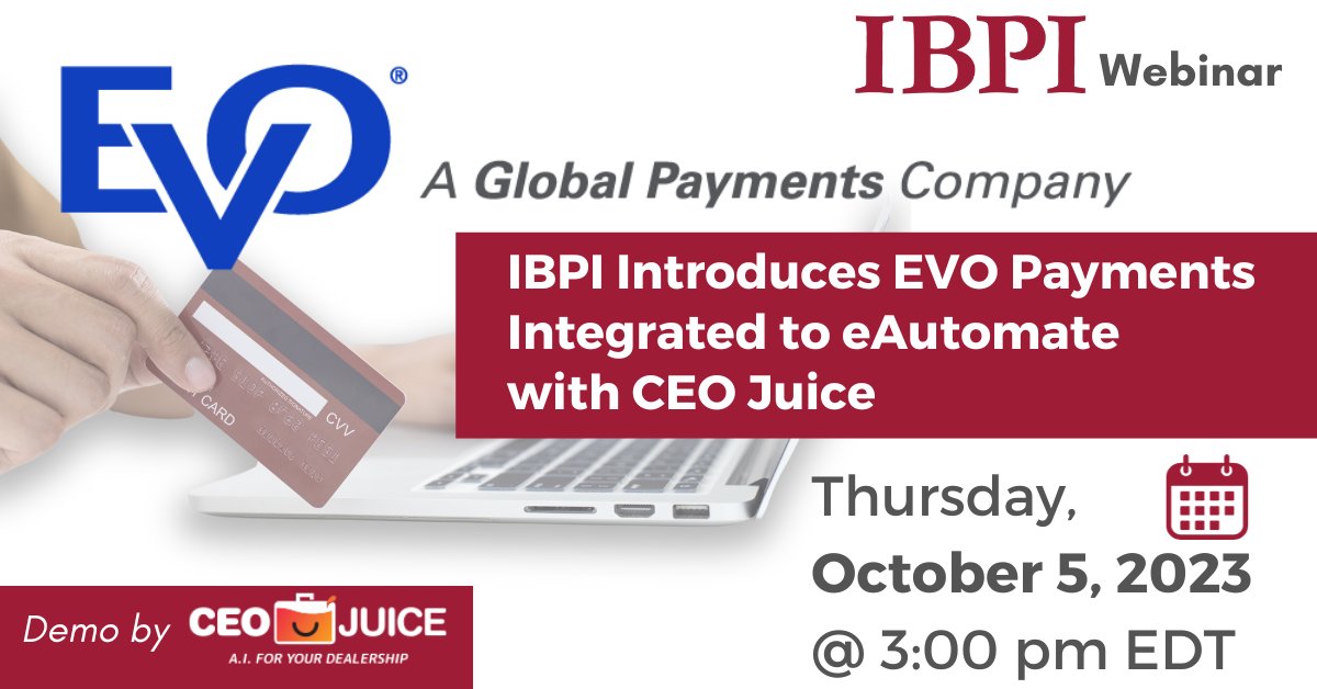 IBPIgroup's tweet photo. Please make plans to join us for an informational #webinar and demo on Thursday, October 5 @ 3:00pm EDT on how to integrate credit card payments from your customers to #eAutomate with @ceojuice and IBPI Vendor Partner @EVOPayments.

Register here: https://t.co/pA60svNYJz https://t.co/Rc17i6BbJ8