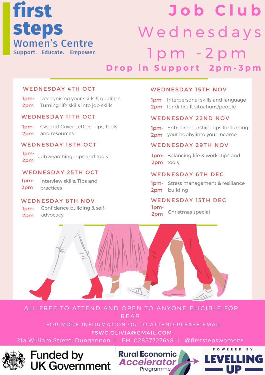 First Steps Women's Centre (@fswc) on Twitter photo Thinking about work??
Join the Club📷
Our job club is welcome to all, whether you need support getting into work or you'd just like to gain some new skills & knowledge!
Just email fswc.olivia@gmail.com to join!
Don't forget, we have free onsite childcare and free transport!📷 Thinking about work??
Join the Club📷
Our job club is welcome to all, whether you need support getting into work or you'd just like to gain some new skills & knowledge!
Just email fswc.olivia@gmail.com to join!
Don't forget, we have free onsite childcare and free transport!📷