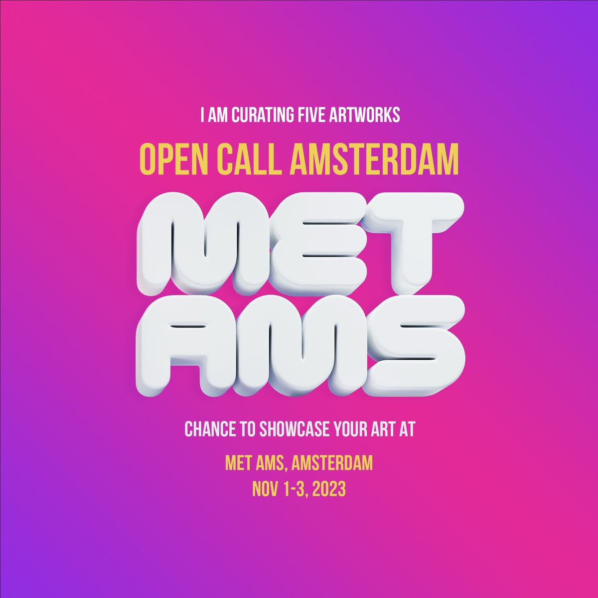 amritpaldesign's tweet image. 👉🏽OPEN CALL FOR ALL ARTISTS👈🏽

I’m thrilled to be curating for MET AMS 2023!

I’ll hand-pick 5 artworks to be exhibited in Amsterdam.

To enter: 
→ Post your art below (NFTs Only)
→ Follow @met_ams &amp;amp; @amritpaldesign 
→ Retweet this tweet
→ Tag 3 friends 

Deadline October 4,…