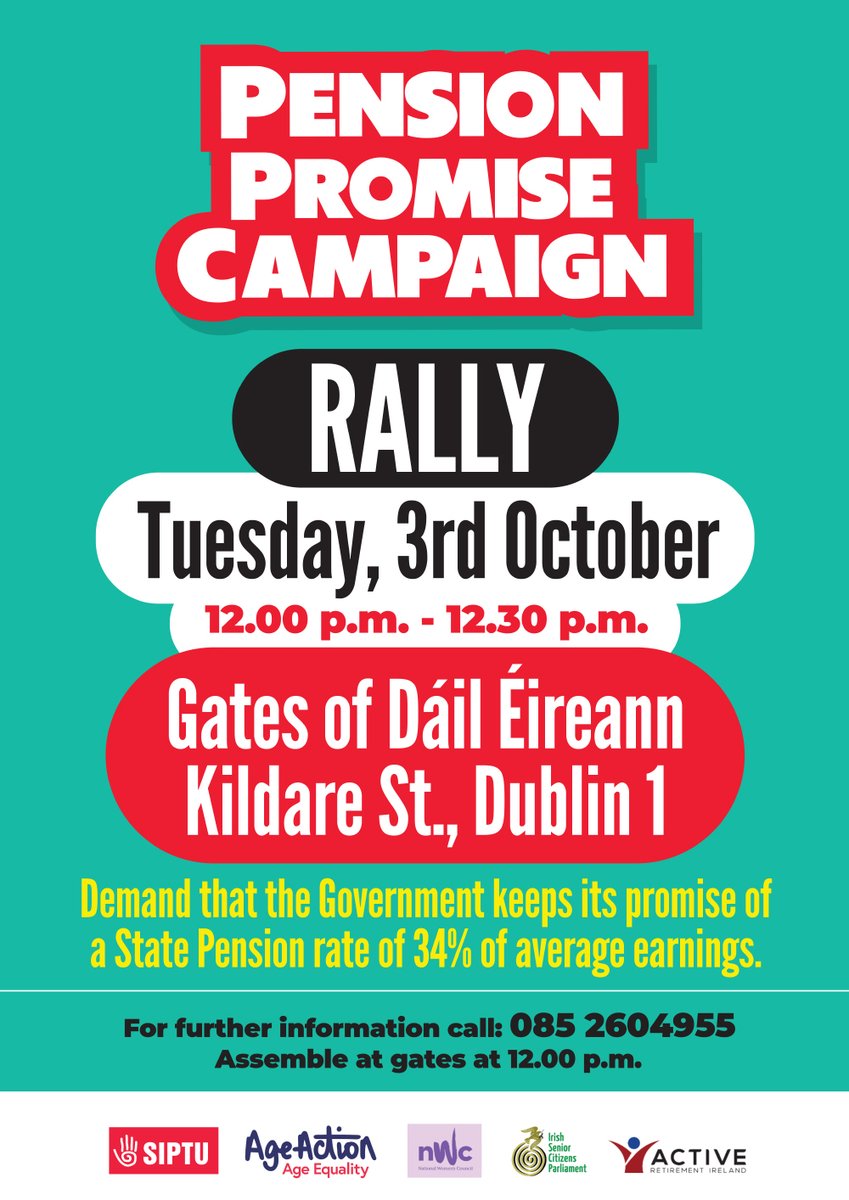 NWCI's tweet photo. Join us on Tuesday to demand Pension Justice for women! 

We'll rally at the gates of Dáil Éireann at midday. See you there! 

#PensionPromise https://t.co/DQ7A6HHdTp