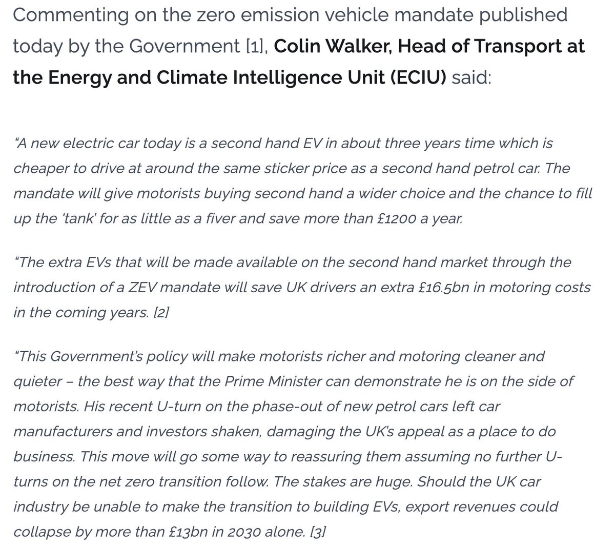 My response to the Government's publication of its #ZEVMandate (rules that will drive up sales of #ElectricVehicles in the UK)

eciu.net/media/press-re…