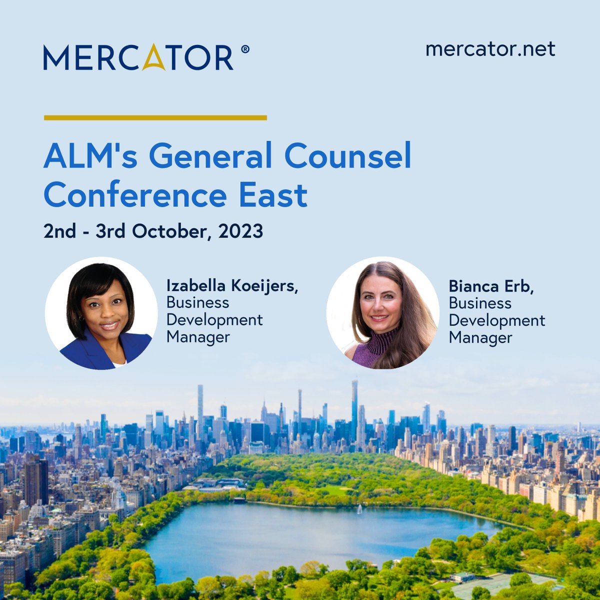 MercatorbyCitco's tweet image. We are delighted to be sponsoring the @ALMGlobal_ General Counsel Conference East, from 2nd - 3rd October, 2023.
 
Our team will be there to discuss how our tech platform, Entica™, keeps #legal teams updated on regulatory shifts and streamlines #EntityPortfolioManagement.