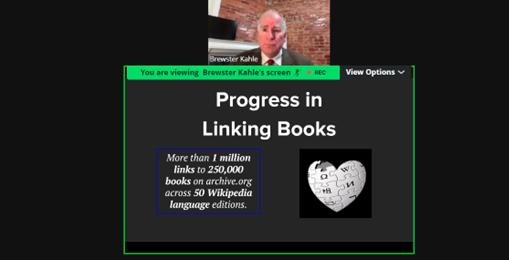 UNLibrary's tweet photo. “We have achieved great progress in linking books on @wikipedia,” @brewster_kahle from @internetarchive at #UNLibrary’s virtual event celebrating the International Day for Universal Access to Information. #IDUAI
More info: https://t.co/h6ucFnrYBJ https://t.co/XajOaMEbuR