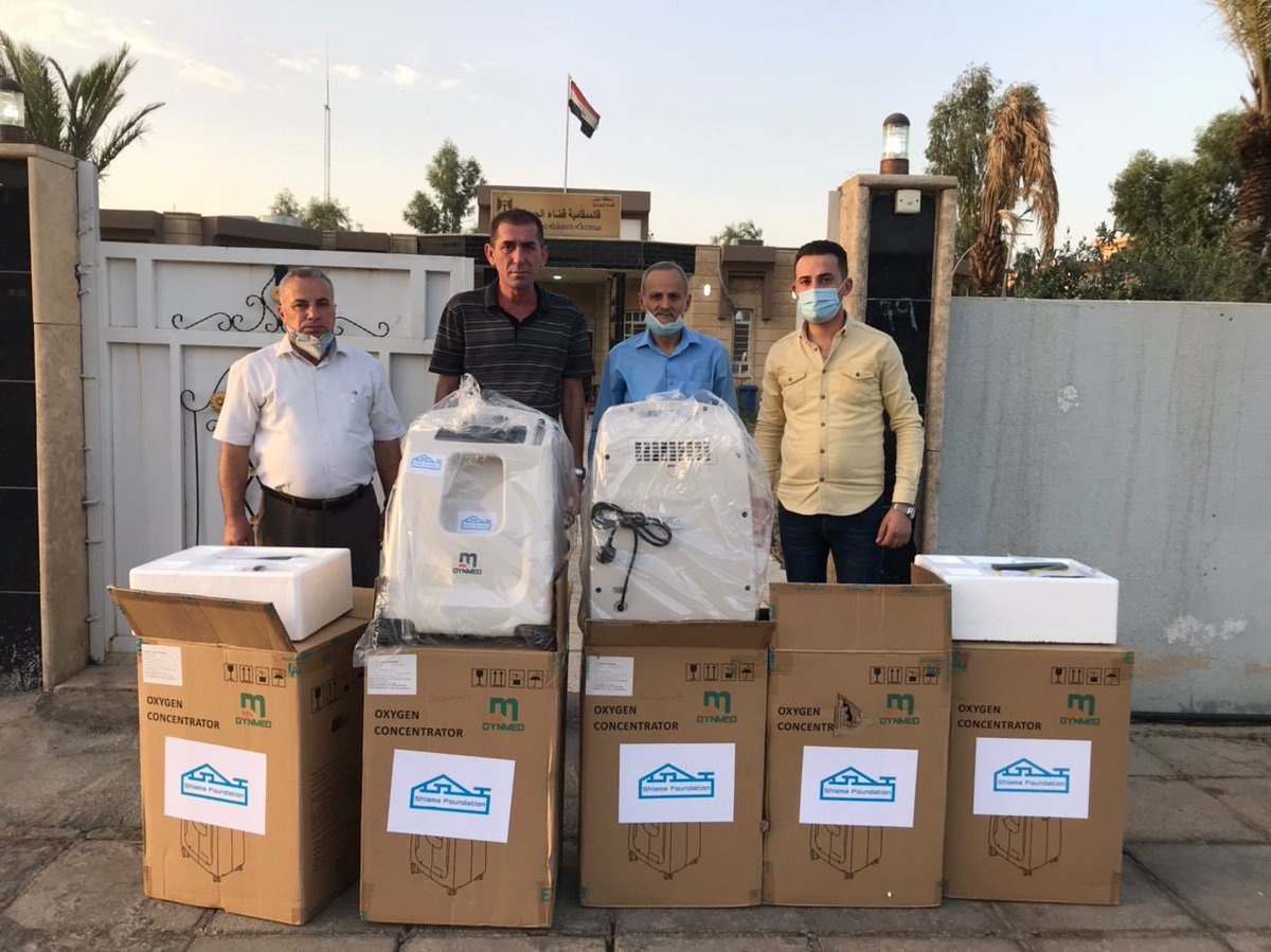 ShlamaF's tweet photo. Deeply saddened by the loss of Amer Shamoun in the Baghdeda fire. He was a crucial part of our COVID-19 relief efforts in 2020, delivering oxygen machines. Amer lived a life of service and kindness. Rest in peace, dear friend. 💔 (pictured far left). https://t.co/IgeGdfNeN7