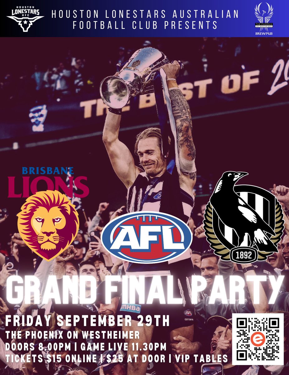 Come watch the big game with us Friday night Live at The Phoenix on Westheimer, Houston, 8pm-2am! Last day to purchase discounted GA tickets. #AFLGrandFinal #AFLGF #AFL23 <a href="/AFL/">AFL</a> 
eventbrite.com/e/2023-afl-gra…