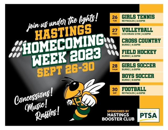 Come support your Hastings Girls & Boys Soccer Teams tonight for their Homecoming Games! Girls play at 6pm followed by the boys at 8pm. Calling all K-6th soccer players: Want to escort the varsity players onto the field for their match? No need to sign up ~ just show up!