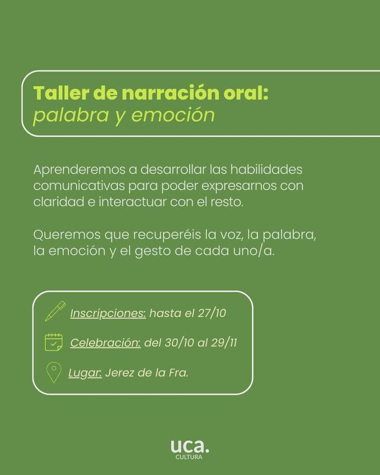 MarisaVillen's tweet photo. Volvemos con un curso en @UCAextension sobre el arte de hablar, contar y narrar, en UCA Jerez. https://t.co/5mBAo0YWq5 recuperar la voz, la palabra, emoción y gesto de cada uno.  Para ello, trabajaremos para expresarnos en una conversación, contar una anécdota , historia,cuento… https://t.co/ZzMi9M5FgA