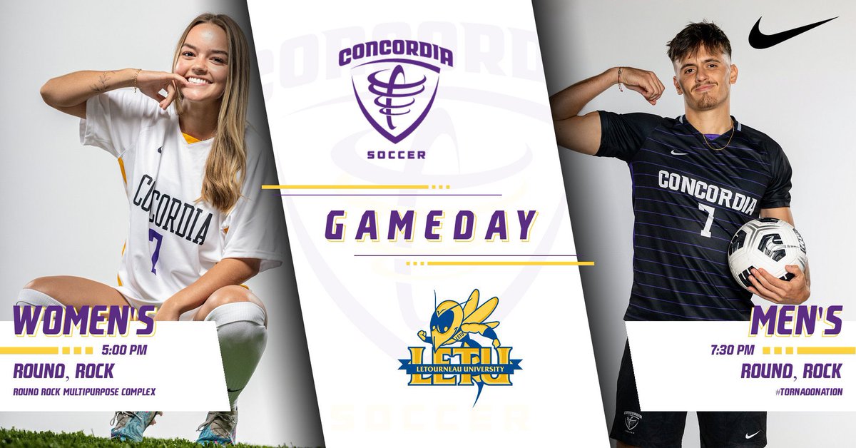 ⚽️TORNADO ALERT 🚨

<a href="/CTXWSOC/">CTX Women’s Soccer🌪</a> and <a href="/CTXmenssoccer/">Concordia TX Men's Soccer</a> return home to battle against the YellowJackets for a Thursday evening matchup!! #TornadoNation🌪️ 

🆚: LeTourneau  
📍: Round Rock,Texas
🏟️: RRMC
📺: bit.ly/3LC3OFi
📊: bit.ly/3t39QIB