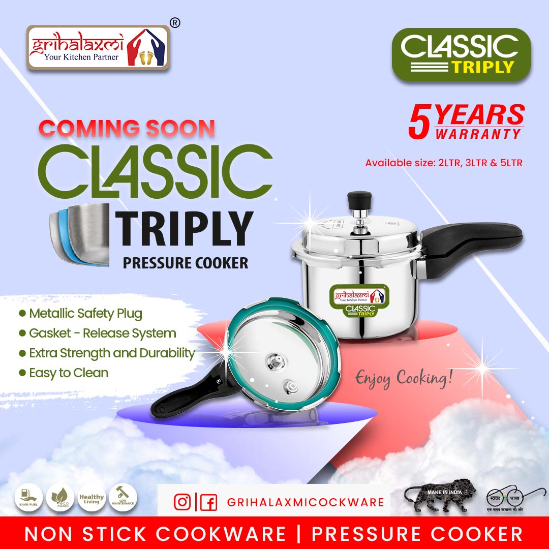 grihalaxmicware's tweet image. 🍲Cook with Elegance: Grihalaxmi Classic Triply Cooker 🍲
'
'
Elevate your culinary expertise with the timeless beauty and superior performance of the Grihalaxmi Classic Triply Cooker! 👩‍🍳👨‍🍳

#classictriplycooker #pressurecooker #perfectheat #grihalaxmi #smartkitchen #Cooking