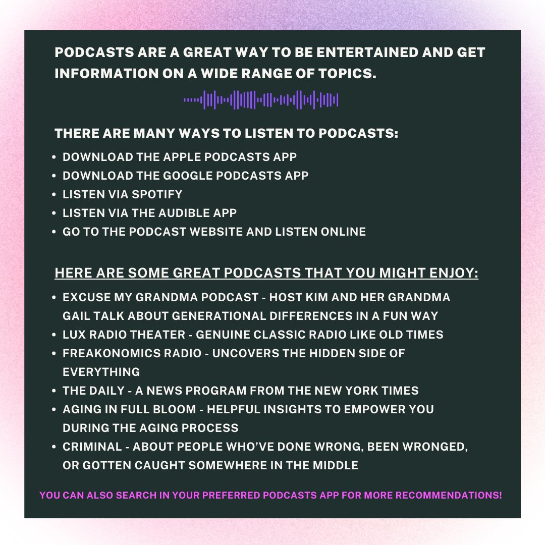 cyberseniors's tweet photo. TECH TIP TUESDAY! 🎧 Curious about podcasts but don't know where to start? This small guide might help you get started. Have fun and happy listening! #TechTips https://t.co/HvKHdeKy18