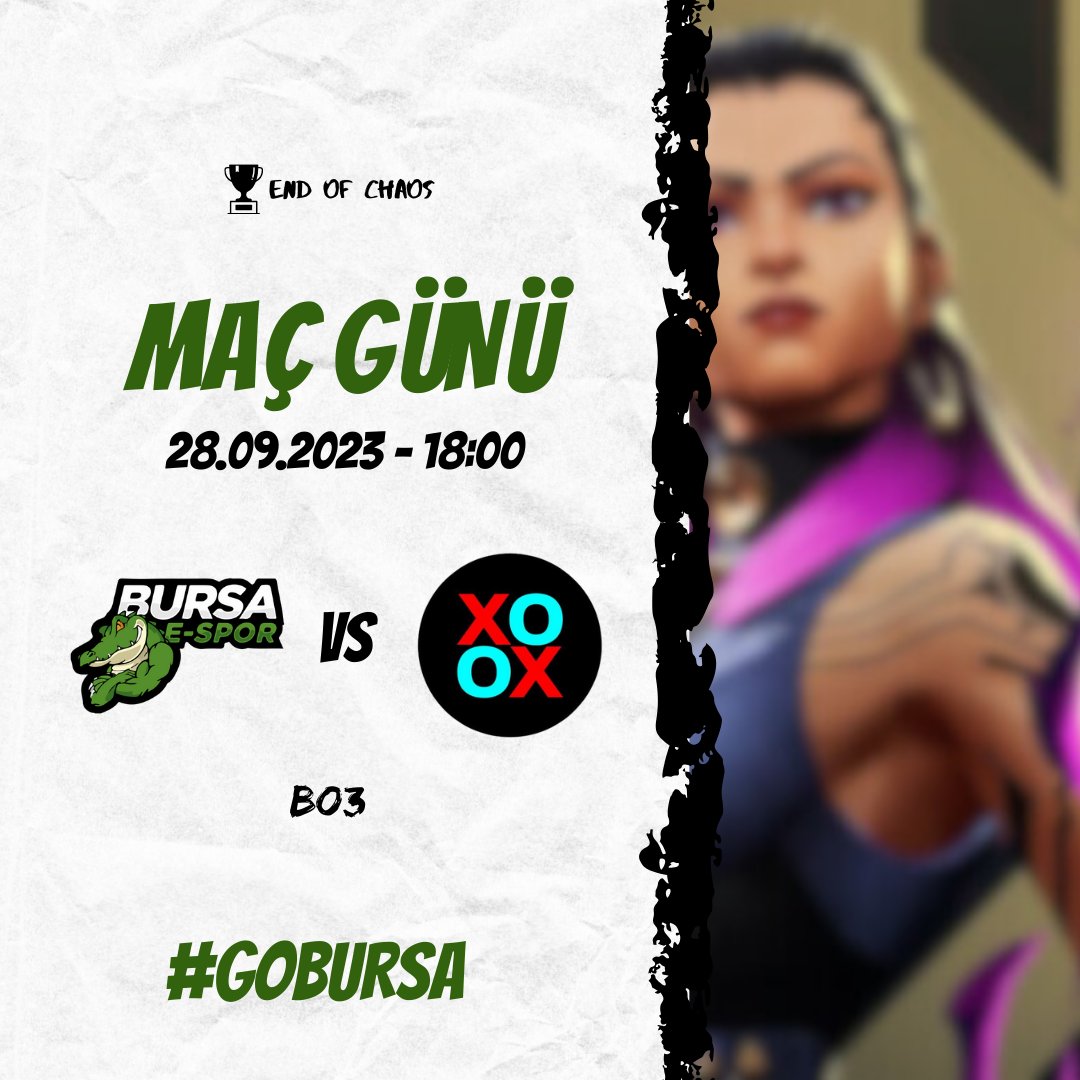 ⚔️ MATCH DAY! ⚔️

VALORANT Takımımız Return of The Titans Chaos kapalı eleme bileti için sahnede!

HAYDİ TAKIM!💪

🕗18:00 
🆚<a href="/XOXOEsports_/">XOXO | IW</a>
📺Mevcut Değil

#GOBURSAGO