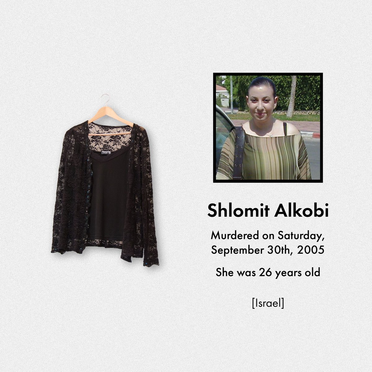 #Shlomit from #israel is gone. 18 years since her voice fell silent. 

Read more for her story and #Memory:

shesgone.org/en/victims/shl…
