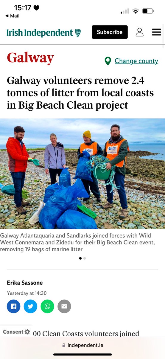 GalwayAquarium's tweet photo. Thanks to @ErikaSassone @Independent_ie for highlighting the work of Volunteers during this years Big Beach Clean from all over Co. Galway 🥳👏 @CleanCoasts @cullyandsully @sandlarks @GalwayCoCo https://t.co/YHRPkMoeZ7