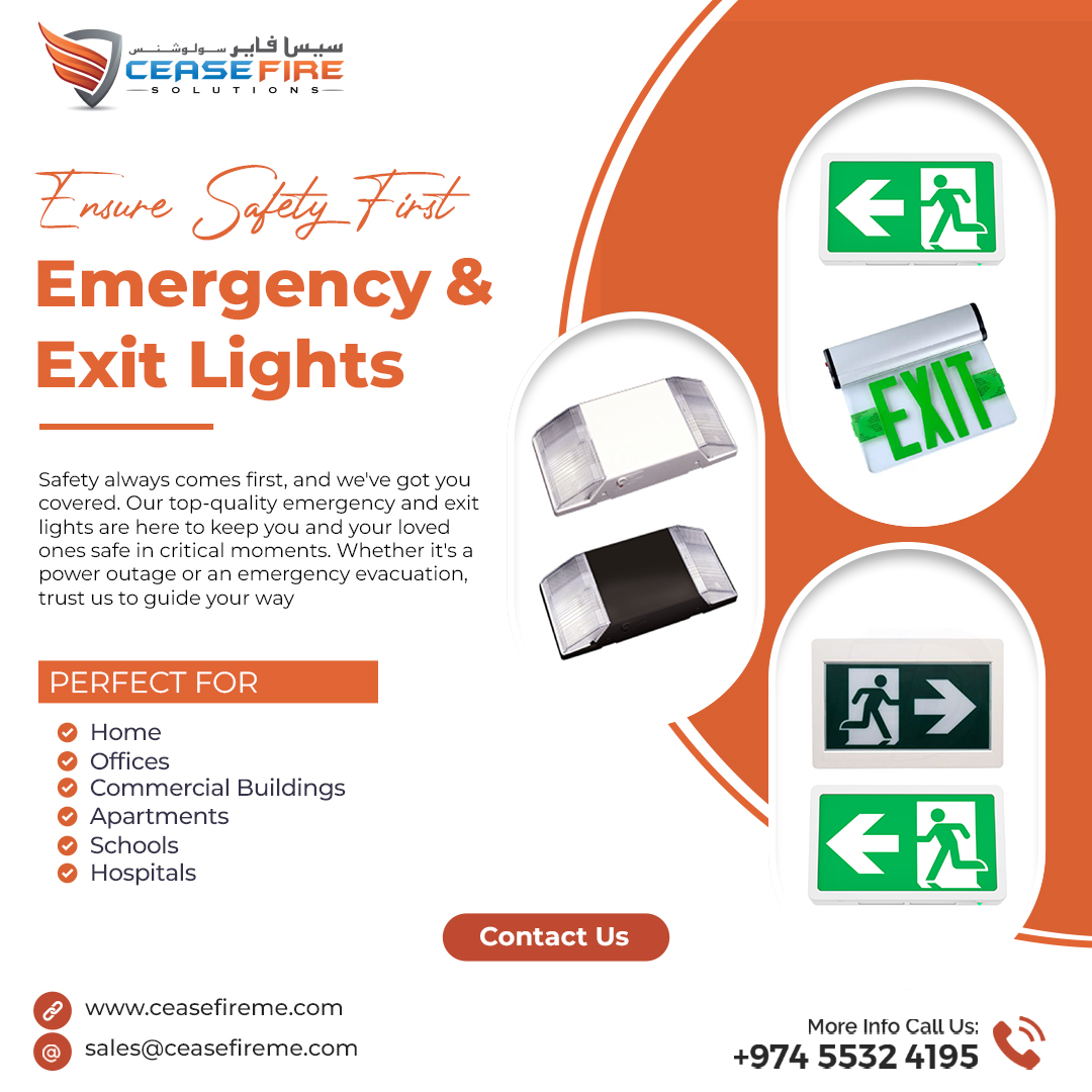 SolutionsCease's tweet image. We&apos;re proud to be your trusted source for Emergency and Exit Lights that ensure peace of mind when it matters most.

Call: +974 40389783 / +974 55324195
Mail: sales@ceasefireme.com

#SafetyFirst #EmergencyLights #ExitLights #QatarSafety #StaySafeQatar #LightTheWay #PeaceOfMind