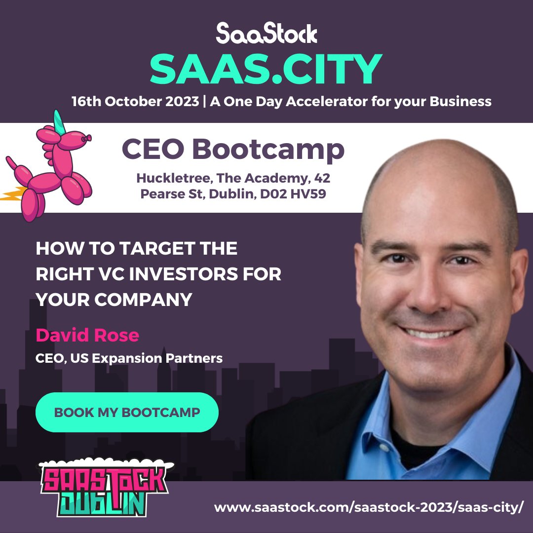 SaaStock's tweet image. SaaS.City CEO bootcamp: @davidbrose will cover practical tips and best practices for identifying, targeting, and pitching VC firms whose investment themes align with your company&apos;s stage, tech segment, and target size🤘

#SaaS #bootcamp #workshops #tech #SaaSCity