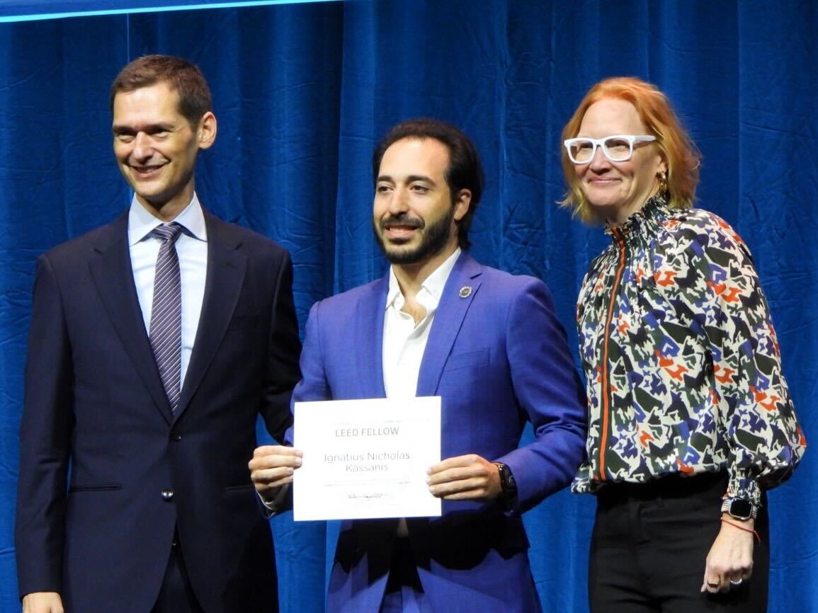 SIG_Earth's tweet photo. Day 3 of #Greenbuild! Our President, Nick Kassanis, and VP of Sales, Asa Posner, joined the esteemed LEED Fellows ranks today. So proud of their leadership! Congrats to all LEED Fellows of 2023! If you're here, let's meet up and celebrate! #SustainableLeadership #LEEDFellows2023 https://t.co/rOV7JiawuQ