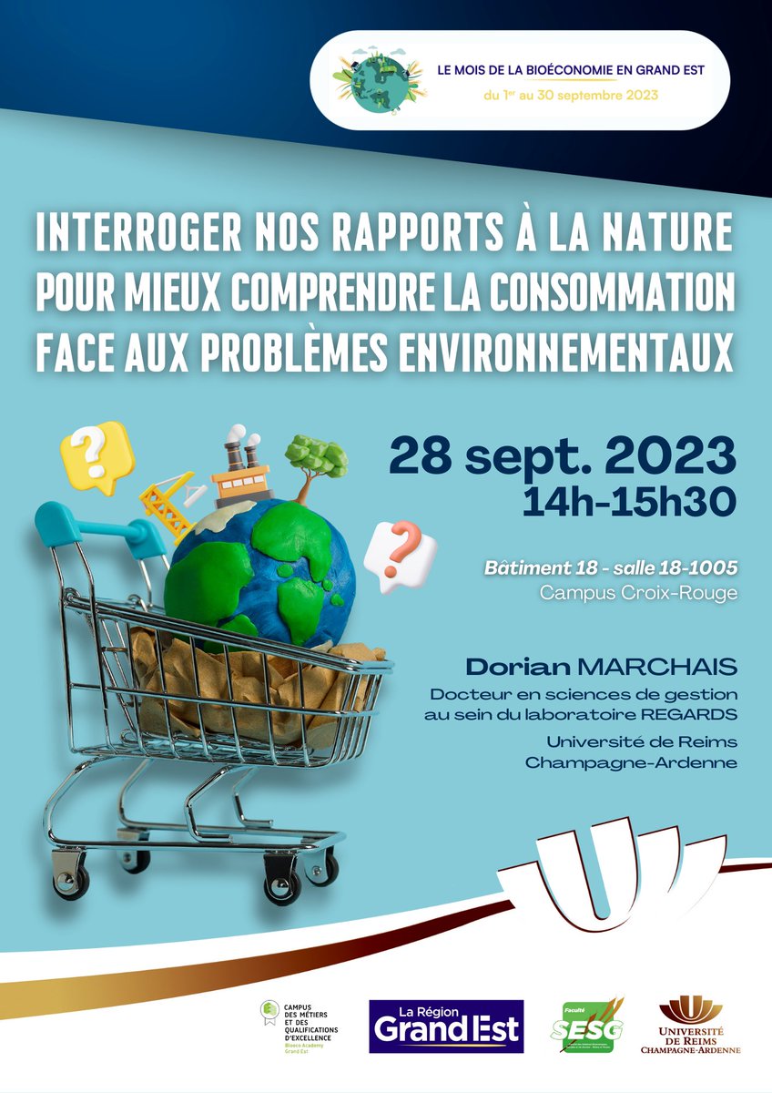 🌿Cet après-midi, dans le cadre du mois de la #bioéconomie, Dorian Marchais a présenté ses travaux :  'Interroger nos rapports à la nature pour mieux comprendre la consommation face aux problèmes environnementaux.'♻️