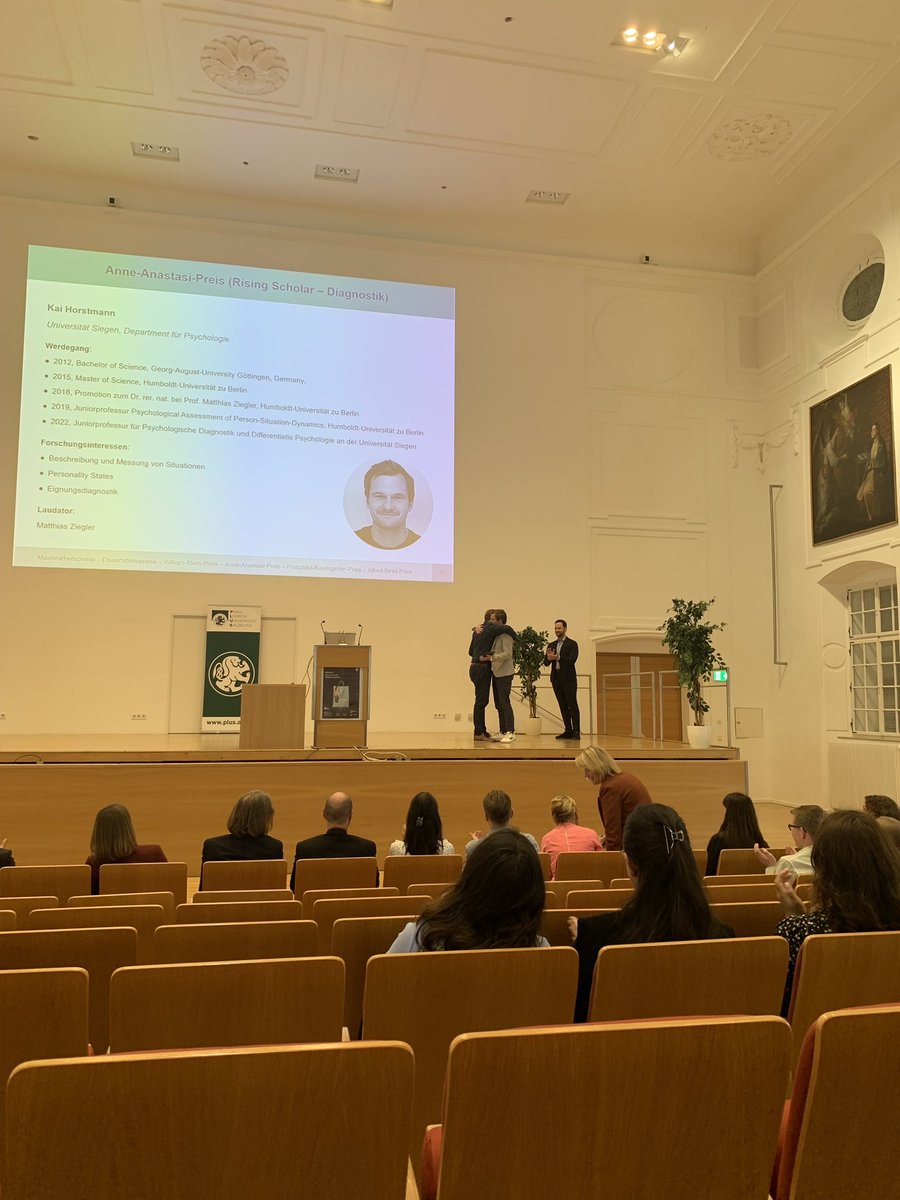 19matthias78's tweet image. @kaihorstman receiving the Anne Anastasi award from the #dppd in Salzburg! Congrats my friend. Congrats to @roemerlele for winning the #dppd PhD award in psych assessment! Mighty proud and happy!!