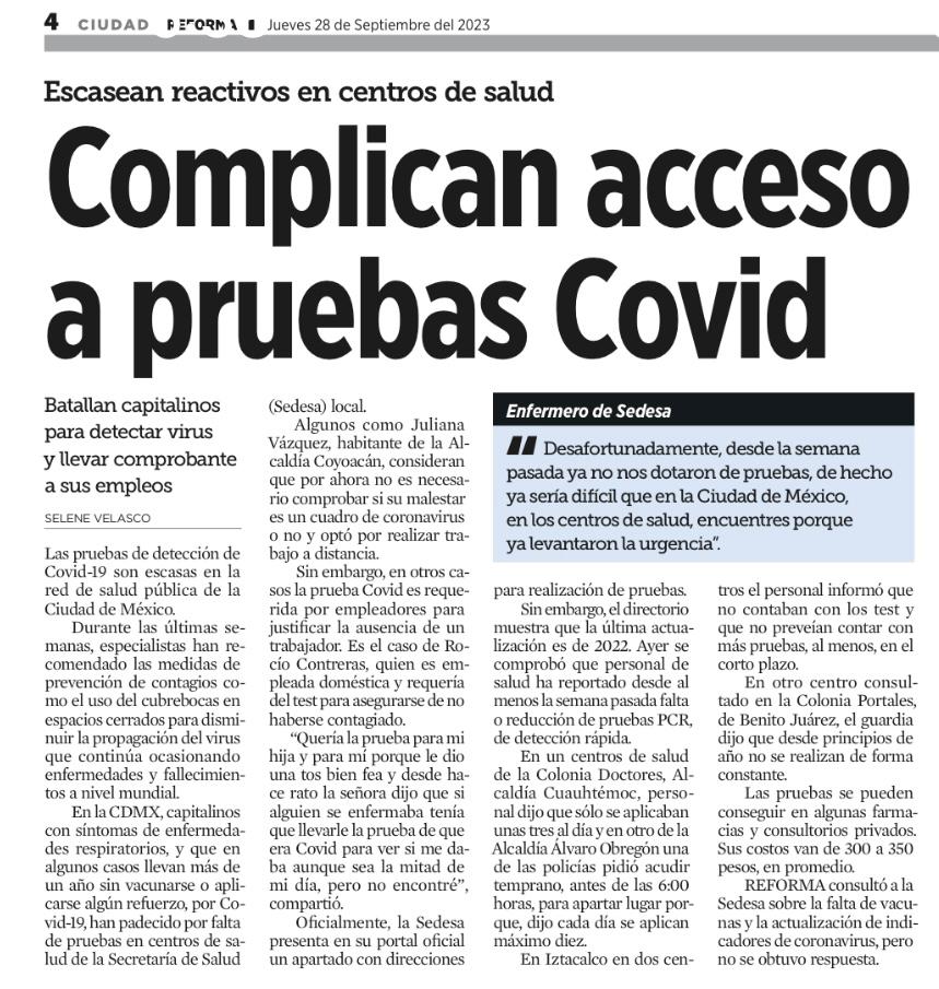 ¡Otra vez navegamos la lucha contra #COVID19 a ciegas! ¡Otra vez hay nula inversión para pruebas! 'Desafortunadamente, desde la semana pasada ya no nos dotan de pruebas, de hecho ya sería difícil que en la Ciudad de México, en los centros de salud, encuentres porque levantaron