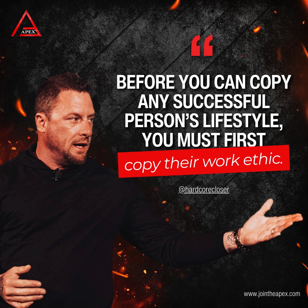 YOU SHOULD KNOW THIS.

Copying someone's work ethic is more than just copying what they do every day. It means adopting their hard work, and dedication to what they love doing or what they aim to achieve.

Rise Above.

#ryanstweman #hardcorecloser #lifeadvice #mindsetofgreatness