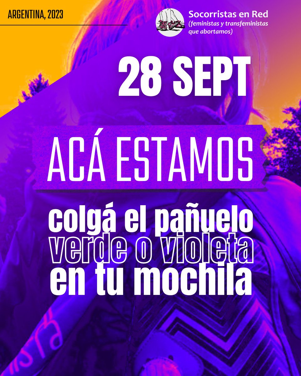 🟣💚 Hoy 28 de septiembre, sumate en las calles con tu pañuelo verde y violeta en tu
mochila.
Nuestra historia de lucha son nuestros pañuelos en las calles. Acá estamos 💪✊
#28S #ALasCalles #AcáEstamos
