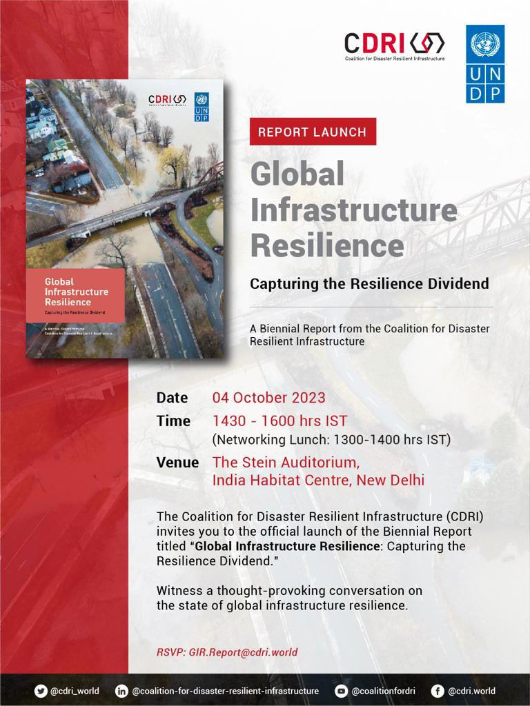 Global Infrastructure Resilience: Capturing the Resilience Dividend
A Biennial Report from @cdri_world 

@UNDRR @UNDP @UNDP_India @ndmaindia 

#ResilientInfrastructure
