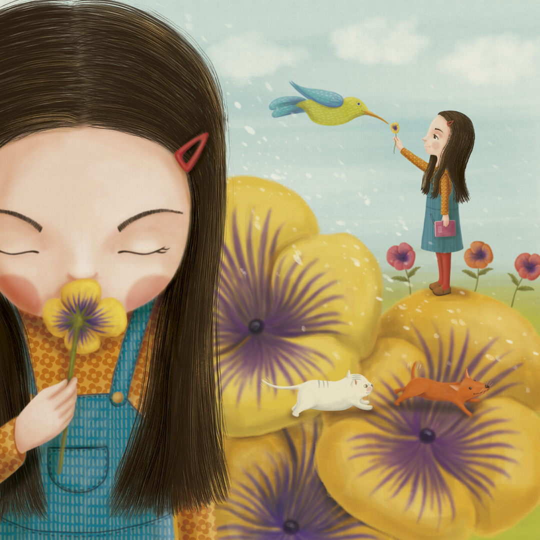 “Una flor podía ser un jardín. Un árbol, un bosque. Un perro, una criatura de otro planeta. Una nube, un 
cuento por contar”  Texto de Alejandro De La O, editado por MB Editorial💕

#coloreadodigital #digitalpainting #photoshop #libroilustrado