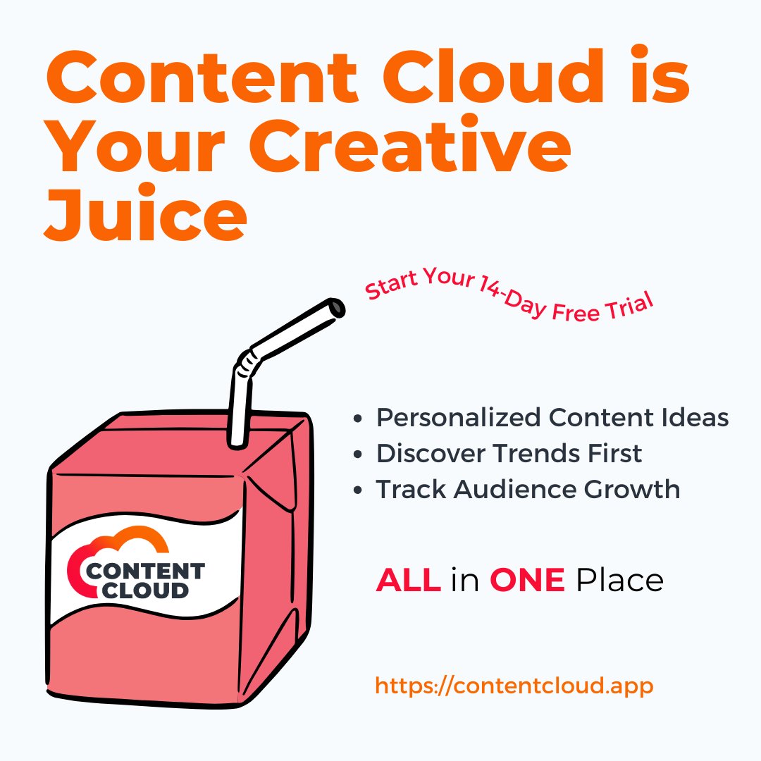 Content Cloud is your creative juice! 🥤
- Personalized content ideas
- Discover trends first
- Track audience growth
- All in one place!

Start your free 14-day trial at hubs.li/Q023tL9J0

#contentcloud #contentcreators #contentideas #contentcreatortips #contentcreation