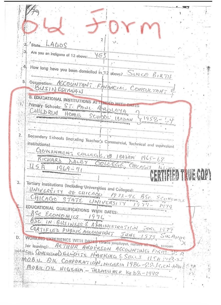 General_Oluchi's tweet photo. So in a previous INEC Form, Tinubu wrote that he attended University of Chicago from 1972 - 1976, then attended Chicago State University from 1977-1979! 

Tinubu also claimed he attended Southwest College in 1976, however, the gender of this Tinubu is a female! 

How many Tinubu are we dealing with here?