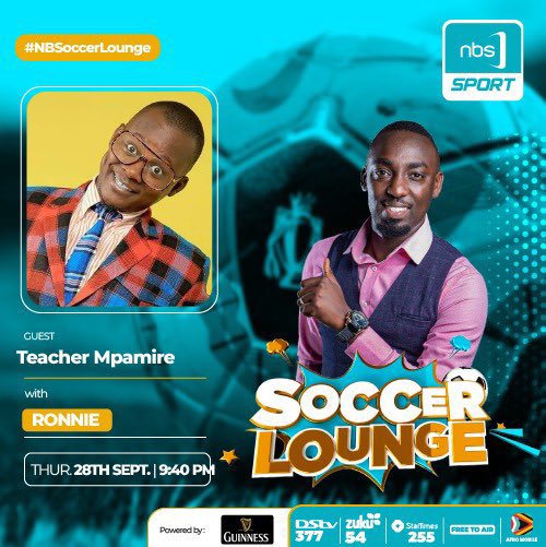 The giants are on tonight.
Shoot your soccer questions already to any.
And get your ticket…………….. ready
#NBSoccerLounge
 #BigSunday 1st October with @FunFactory256 @TeacherMpamire1 @RichardTuwangye @ZzizingaDickson