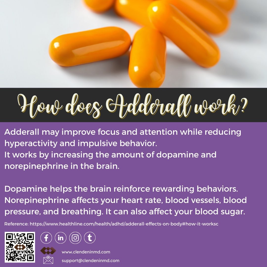 HOW DOES ADDERALL WORK? 

Telephone receiver:  405-225-8105
Email: support@clendeninmd.com
Website: clendeninmd.setmore.com

#MedicalCannabis #MedicalMarijuana #OklahomaCity #California #PuertoRico #mentalhealth