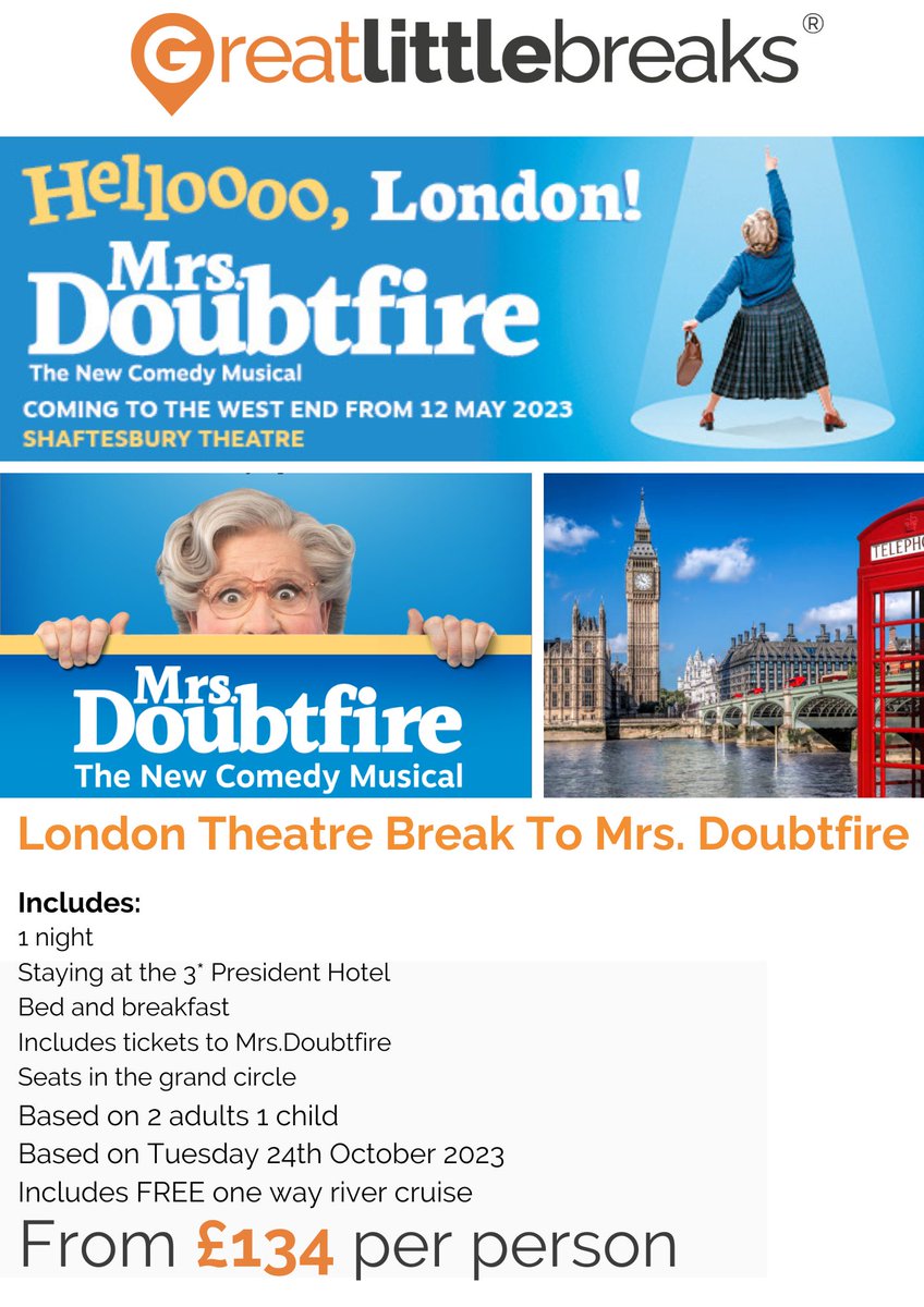 Don't miss out on these great offers for the October Half Term

The perfect fun for all the family from only £48pp

Legoland Windsor, Cadbury World Birmingham &amp; London Theatre Break

01924 283 803 / info@rtctraveluk.com / rtctravel.co.uk / rtctraveluk.com