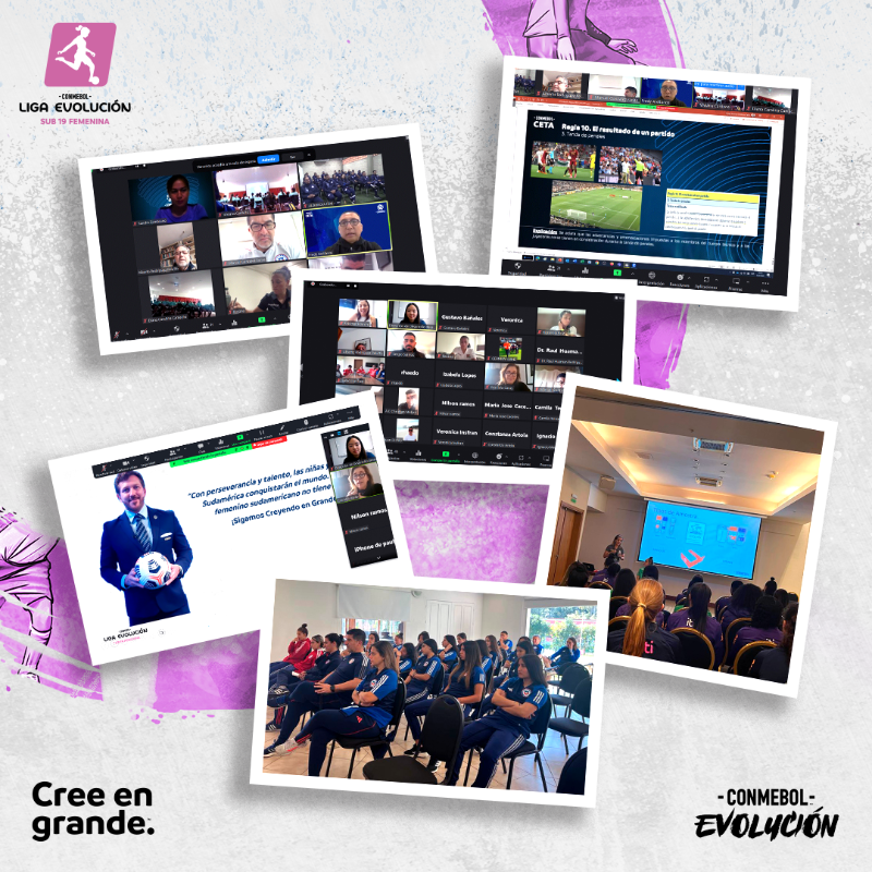 CONMEBOL's tweet photo. • Se realizaron charlas de manera virtual y presencial, antes y durante el torneo con enfoque al desarrollo, con temas como la cultura ética e integridad en el deporte, las reglas del juego, la prevención antidopaje y de lesiones.

#Sub19 #EvoluciónEsCONMEBOL #CreeEnGrande