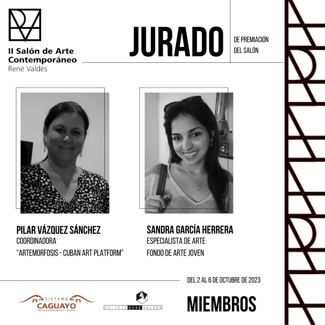 FCaguayo's tweet photo. 📍 El Jurado de Premiación del #IISalonDeArteContemporaneo René Valdés estará integrado:

🔷 @LescayAlberto (Presidente)
🔷 @AlejandroLescay
🔷 Julio César Carmenate Laguart
🔷 Yuliet Hechavarría Pérez 
🔷 Maciel Reyes Aguilera
🔷 Pilar Vázquez Sánchez 
🔷 Sandra García Herrera https://t.co/zwZSFohHlF