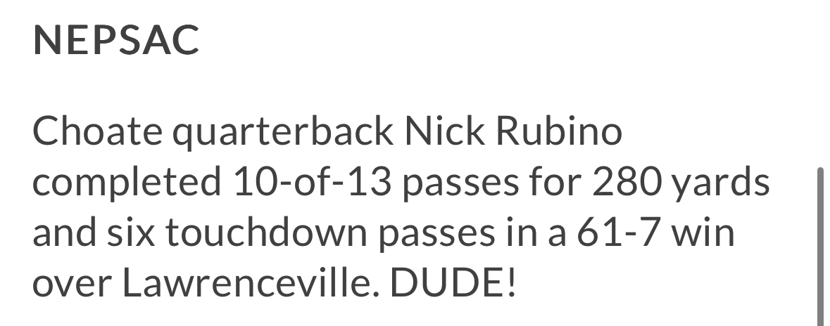 Thank you NE Football Journal for the recognition! @newftbj @kstone06 @AdamKurkjian 
#ChoateFootball #Team124 🐗