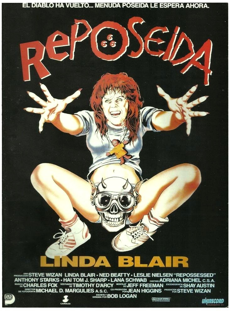 Spanish film poster for #Repossessed (1990 - Dir. #BobLogan) #LindaBlair #LeslieNielsen #NedBeatty