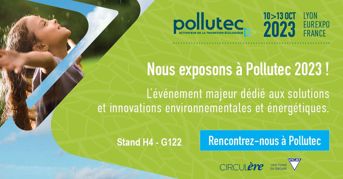 Notre filiale CIRCULère sera présente au salon @Pollutec à Lyon Eurexpo ! 🗓️ 10 - 13 Octobre 2023 📍 Hall 4, allée G, stand 122 N’hésitez pas à venir nous rencontrer afin d’échanger sur nos différentes solutions de #valorisation des #déchets. ♻️