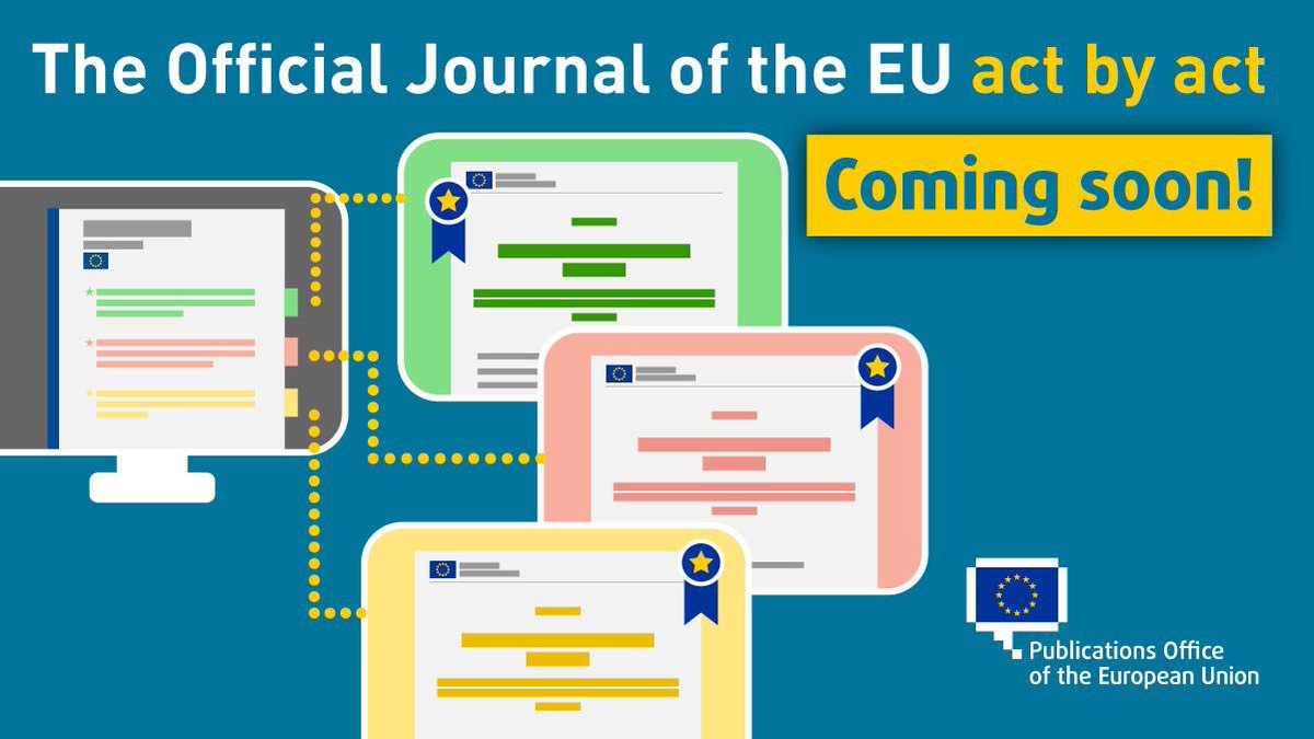 Stay tuned! ✨

The final touches are being made to a new way of publishing #EULaw and making it accessible on <a href="/EURLex/">EUR-Lex</a>. 

Wishing all the best to my team @EULawDataPubs and <a href="/HardemanHildeML/">Hilde Hardeman</a> in this final stretch. <a href="/dreynders/">Didier Reynders</a> <a href="/EU_Justice/">EU Justice</a> <a href="/EUCourtPress/">EU Court of Justice</a> #LegalTech #AccessToInfo