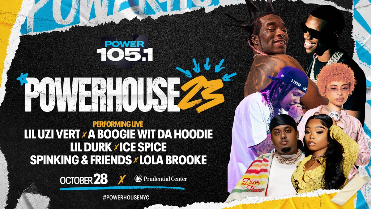 Power1051's tweet photo. Don't miss the ultimate Hip-Hop link-up at #POWERHOUSENYC π₯π₯
Get ready to turn up & party with #LilUzivert, #ABoogie, #LilDurk, #IceSpice, #DJSpinking & Friends + #LolaBrooke π€©
Tix on sale now - https://t.co/ogx3zfS33K ππ
Powered by @SmirnoffUS https://t.co/WCoe16TNKT